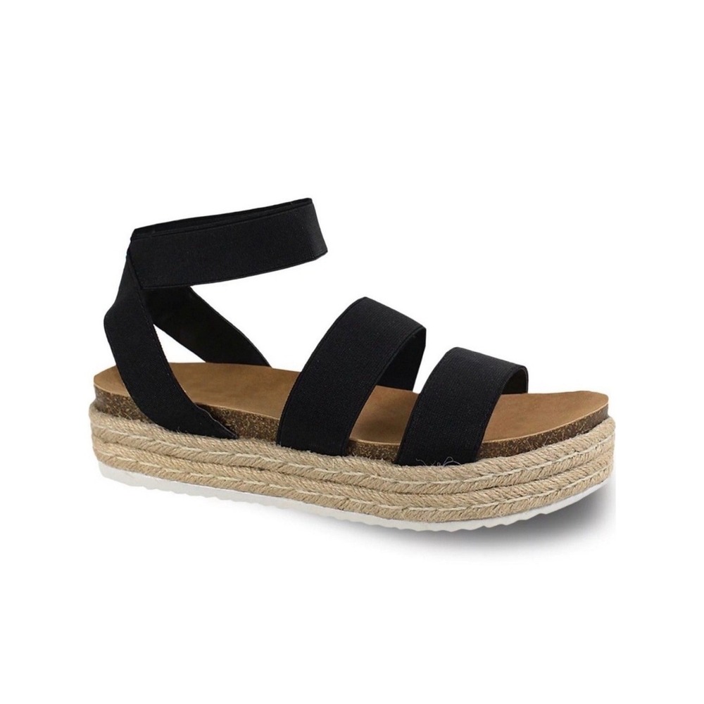 yoki Chiara-10 Black Elastic Strap Espadrille Platform Sandals Womens 10 NEW
